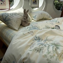 Lily of the Valley) 100 count ins pastoral style butterfly orchid cotton bed four-piece set pure cotton 1 8 meters quilt cover sheets