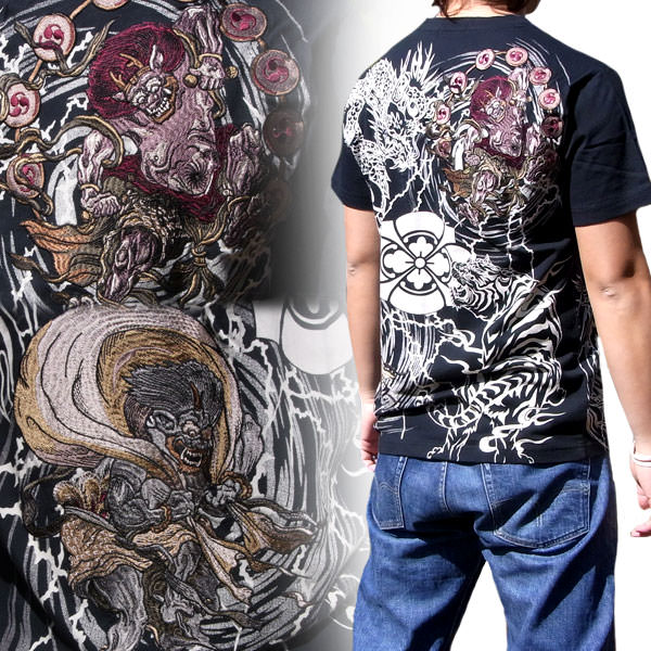 出口日本新和柄霸气高端刺绣刺青短袖t恤男 热血高校风神雷神 拍下99 新和 刺青 日本 刺绣 霸气途虎网