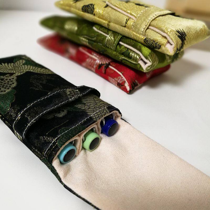 Chinese style 3-pack damask pen bag handmade pen bag clamshell portable personality pen bag Double pen bag