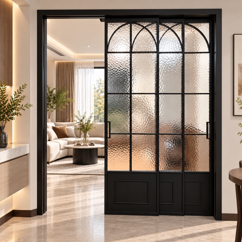 Perfect System Three-Linkage Sliding Door for Kitchen and Balcony, Aluminum Alloy Sliding Door for Bathroom and Shower Room, Glass Partition Door