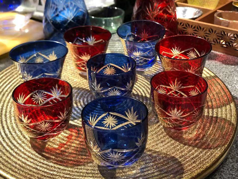 Ликер Cup 日式玻璃器皿 手工刻花玻璃酒壶清酒酒杯冰酒壶桃花酒杯白酒杯酒