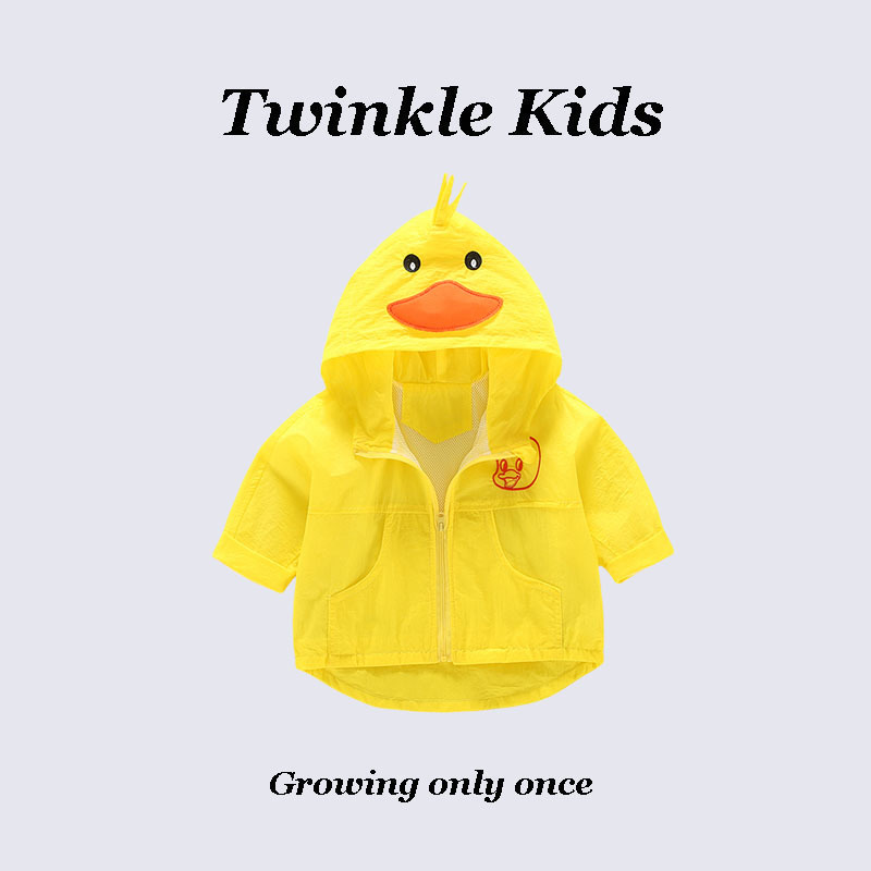 Twinkle Kids~ Sun Protection Clothing for Babies, Thin Style for Going Out, Fashionable Cartoon Hooded Breathable Skin Jacket, Trendy