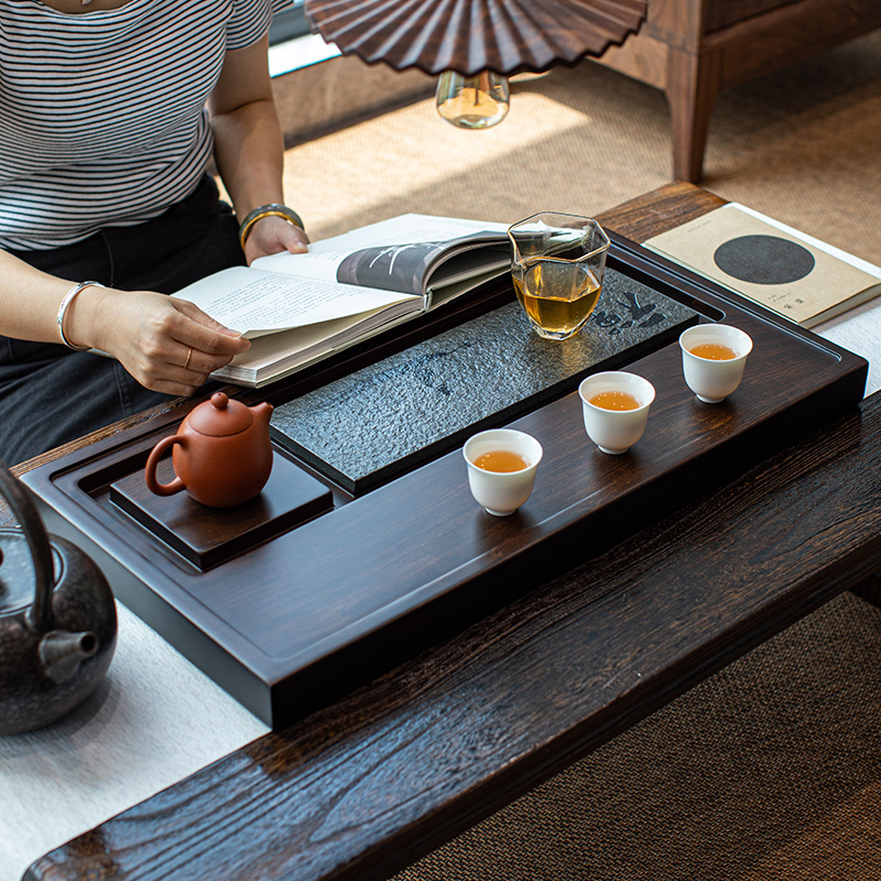 Small Bridge Flowing Water Black Sandalwood Tea Tray Solid Wood Home Small Drainage Tea Table Tea Sea Light Extravagant Modern Dei