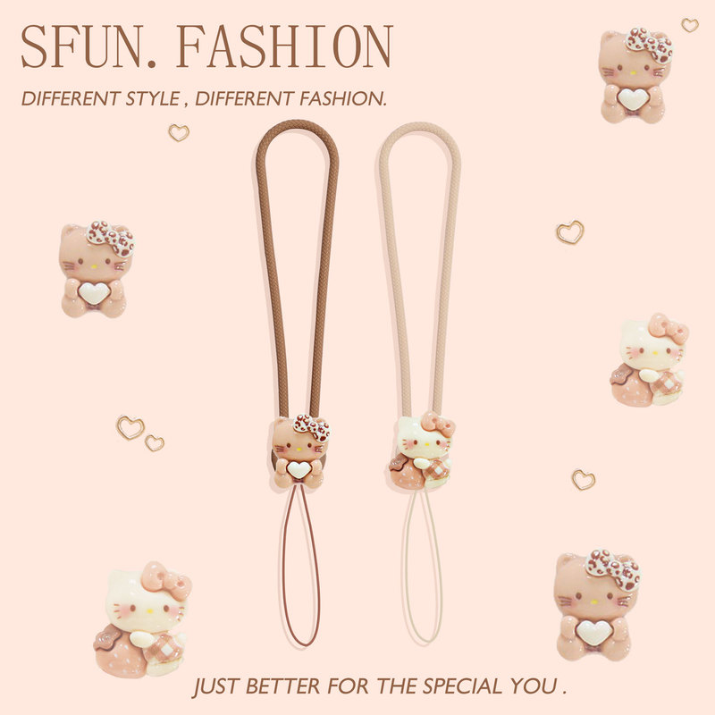 Leopard Print Kitten Phone Lanyard Silicone Wristband Short Pendant USB Flash Drive Key Earphone Kt Hello Kitty Chain Accessory Ccd Anti-Lost