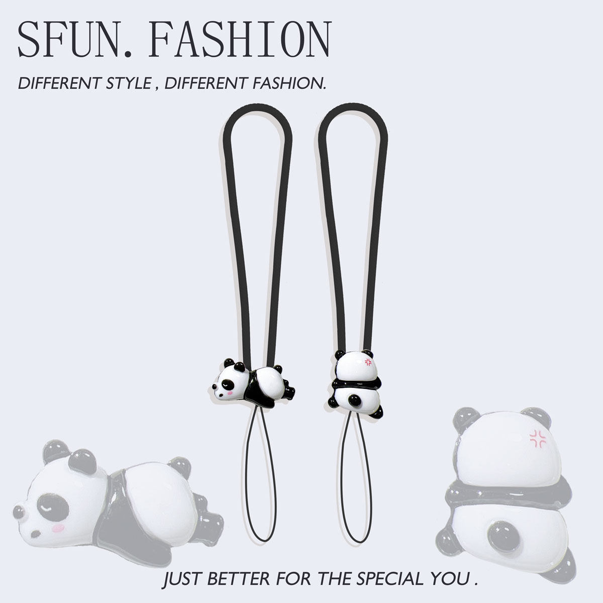 Short lanyard for mobile phones, keychains, USB flash drives, earphones, anti-loss wristbands, CCD cameras, silicone cute panda pendants and chains.