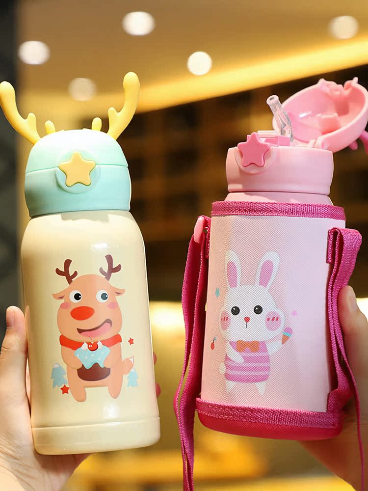 Child Deer Corner Insulation Baby Baby Cups Portable Elementary School Kids Anti-Fall Kettle Kindergarten Cup With Straw Water Cup