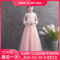Children Chinese New Year Hanfu Qipao Qipao Autumn Winter 2019 Winter Girls Spring Festival Tang Dress Foreign Air Year gush with velvet thickened autumn and winter
