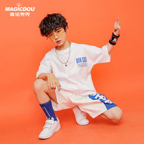 Street dance suit boy hip-hop tide childrens model catwalk show costume loose handsome male and female boy jazz tide suit summer