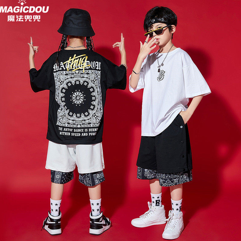 Children's hip hop trend street dance suit boys walk-in dance dress boys tide cool handsome children's clothing girls summer