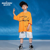 Childrens hip hop set Boy hip hop girl jazz dance costume tide loose short sleeve summer dress girl tide show