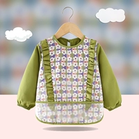 Лонгслив, зеленый нагрудник, в цветочек