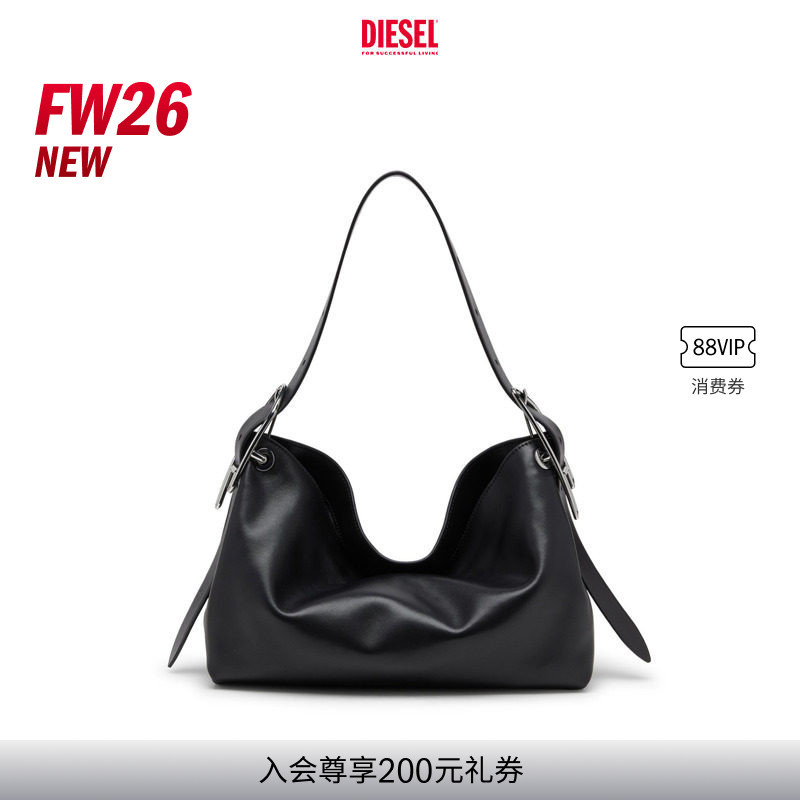 [New Style] Diesel Women's 26 Early Autumn Black Medium-Sized D-Line Shoulder Bag