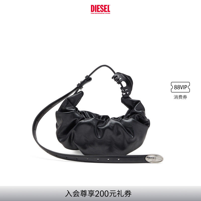 Diesel Women's Black Grab D Small Shoulder Bag Croissant Bag X10479P8657