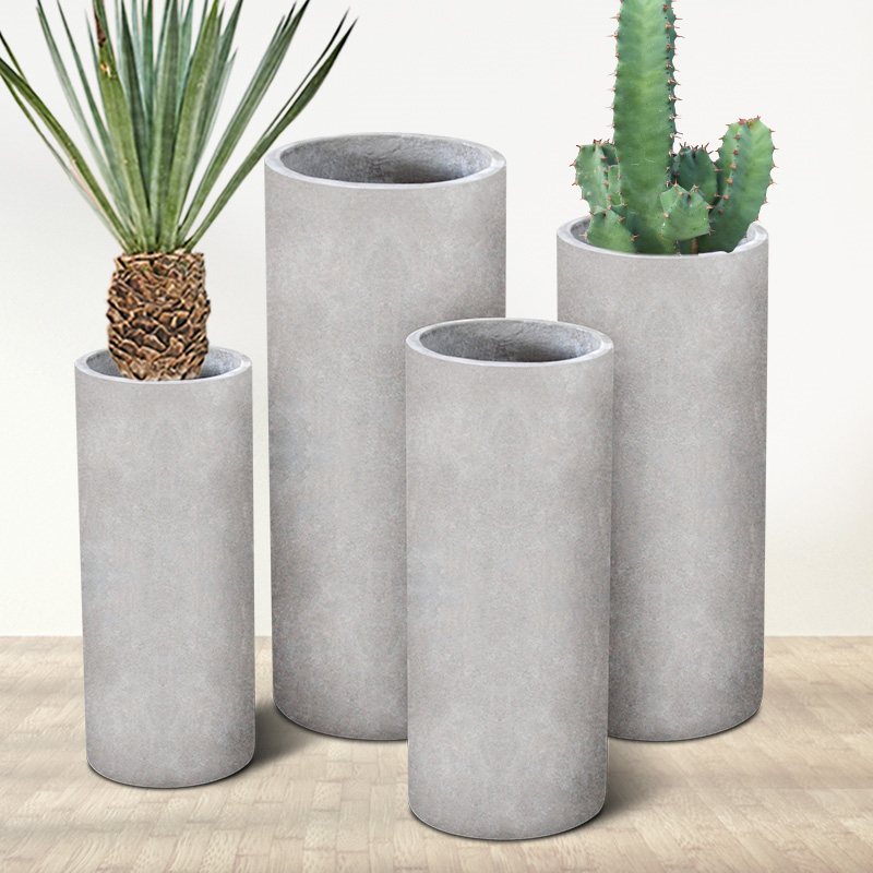 High cylindrical European-style cement flowerpots plus high-caliber straight drum magnesium mud hotel Living room with flower arrangement Process Green Planting Basin