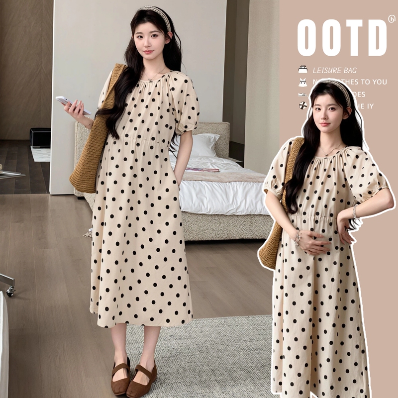 Maternity Wear "Runaway Sweetheart" French-Style Polka Dot Maternity Dress Summer 2026 New Large Size Loose Long Dress
