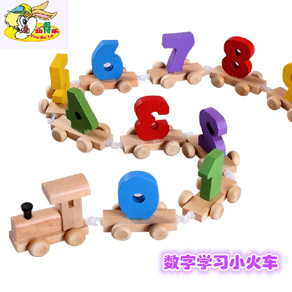 Wooden digital train building blocks digital learning toys 3-4-5-6 years old infant children boy toys