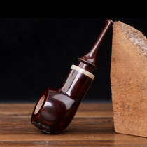 Heather wine red horn ring handmade prince cavity pipe red ridge mens old-fashioned smoke pot solid wood smoke bag pot