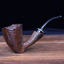 Heather sandblasted water ripple handmade hammer tulip cigarette pipe black kanzui mens old-fashioned solid wood cigarette bag pot