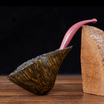 Heather gold contrast handmade with tumor skin flame pattern pipe limit mens old-fashioned cigarette pot solid wood cigarette bag pot