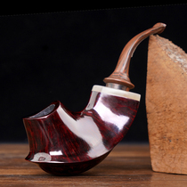 Heather cavity tumor skin handmade volcanic army pipe horn ring red horn mouth mens old-fashioned solid wood smoke bag pot