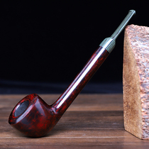 Heather smooth dark red handmade straight handle long-legged tobacco pipe color hood mens old-fashioned solid wood smoking bag pot