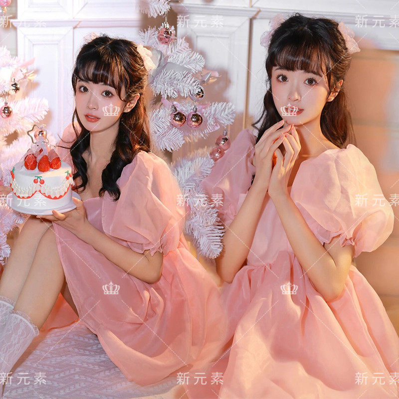 New Christmas Write True Apparel Women's Day Department sweet and cute Wind Girl Bubble Bubble Dress Annual Conference Party Performance Photoshoot-Taobao
