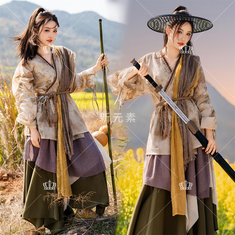 New Studio Style Ancient Chinese Elements Irregular Tattered Style Martial Arts Photography Clothing Beggar Style Photography Set