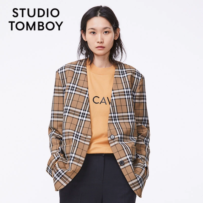 STUDIO TOMBOY Summer Women Thời trang Hàn Quốc Vogue Cổ điển Kiểm tra Blazer cổ chữ V - Business Suit