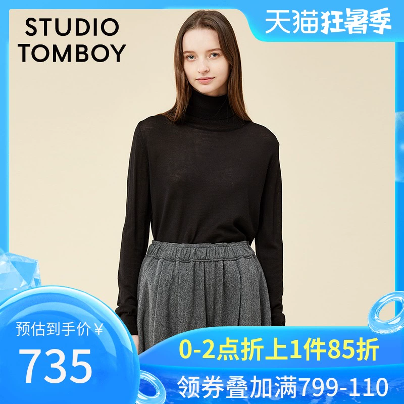 STUDIO TOMBOY mùa hè phiên bản Hàn Quốc của áo len cổ lọ đơn giản thời trang giản dị, màu đơn giản được dệt kim mỏng - Áo len