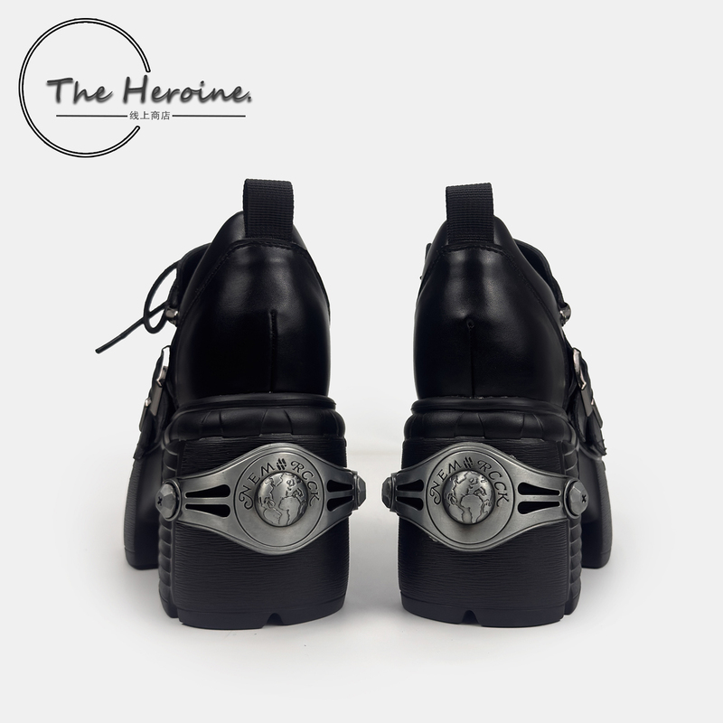 The Heroine Original Dark Gothic Punk Rock Platform Leather Shoes for Women Y2K Chunky Heel Single Shoes for Women