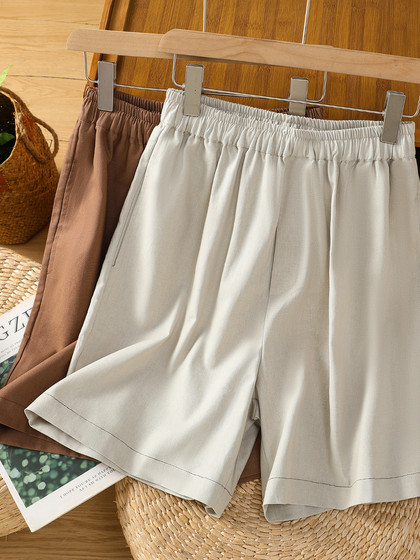 特价清仓女装亚麻休闲短裤女刺绣棉麻裤夏季松紧腰显瘦薄款五分裤