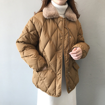 2022 Winter new Korean version Loose Warm Imitation Rabbit Fur Collar Cotton Clog Jacket Woman Blouse Coat Bread