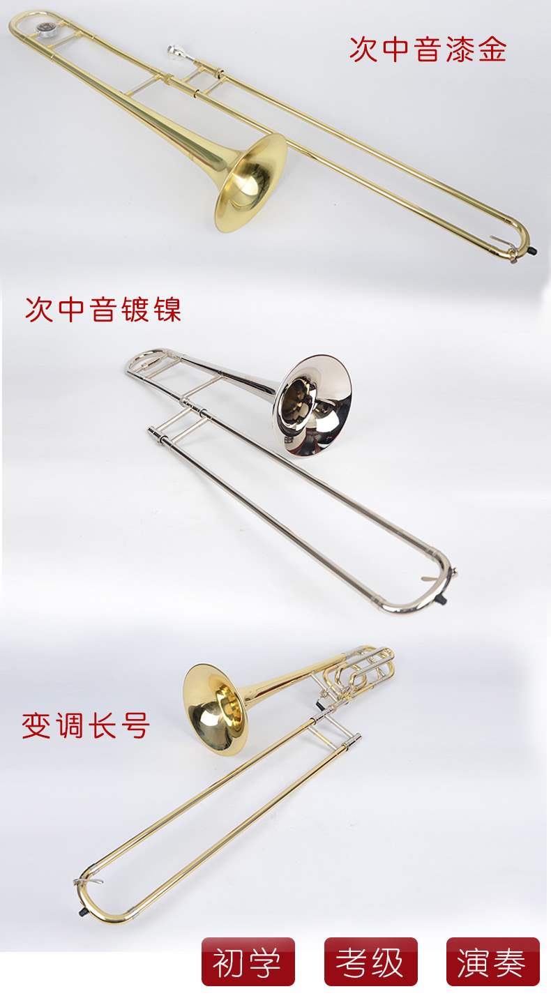 New Megley Alto trombone nhạc cụ tenor trombone trombone nhạc cụ bằng đồng trombone chuyển đổi vàng bạc - Nhạc cụ phương Tây