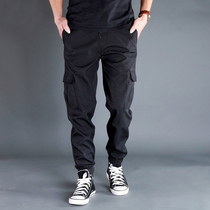 IT overalls mens spring and autumn loose trendy pants large size harem pants multi-pocket bundle feet thickened nine-point casual pants