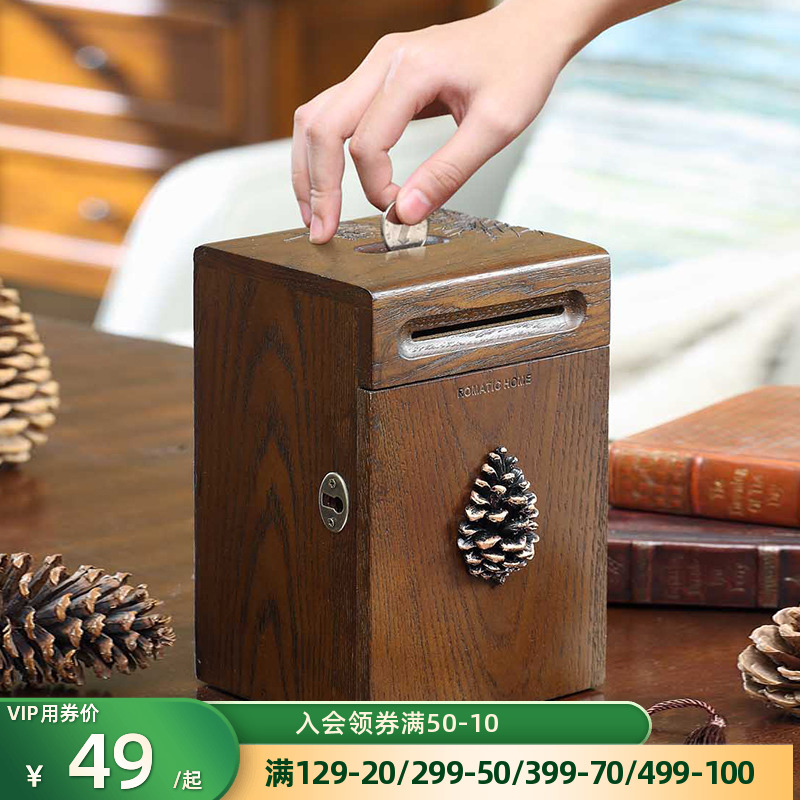 Creative Gift American Solid Wood Tabletop Coin Deposit Money Barrel Bill Deposit Money Jar With Lock Big to contain the box