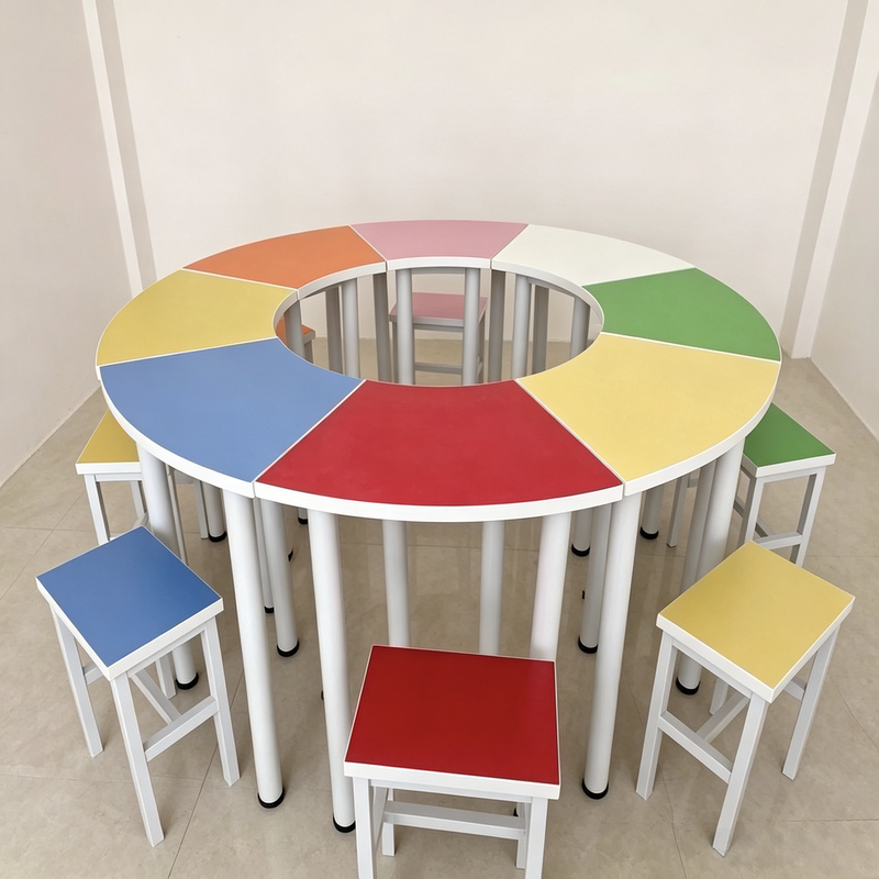 Round Group Activity Tables and Chairs in Colorful Combinations, Psychological Counseling Room Setup, Tutoring Class Tables, Art Tables and Chairs