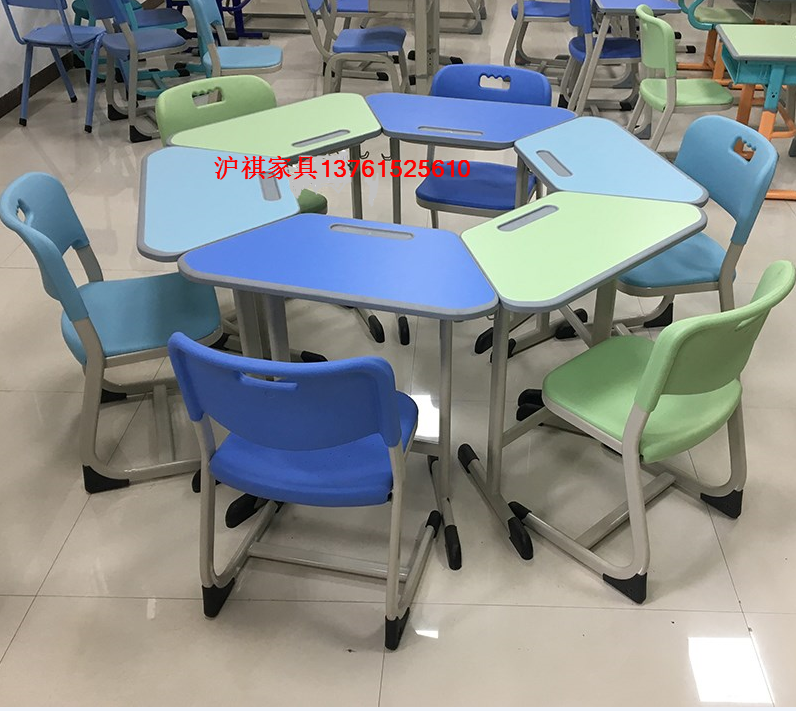 School Smart Psychocounselling Genesis Classroom Trapezoidal Combination Splicing Six Octagonal Training Institute Table And Chairs