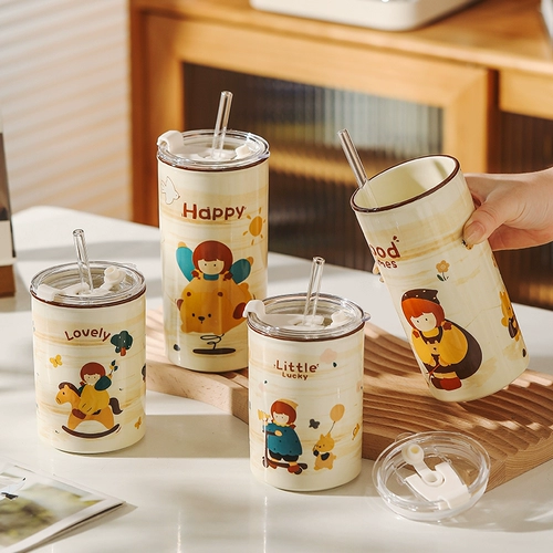 Милый стакан для домашнего использования, керамическая вместительная и большая высококачественная летняя чайная чашка со стаканом, подарок на день рождения