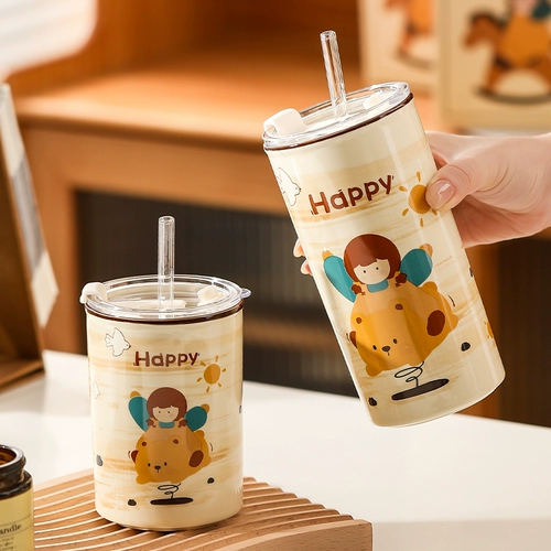 Милый стакан для домашнего использования, керамическая вместительная и большая высококачественная летняя чайная чашка со стаканом, подарок на день рождения