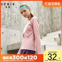 Semir 2019 Winter new semi-high collar letter embroidery bottoming sports running warm tide long sleeve T-shirt women