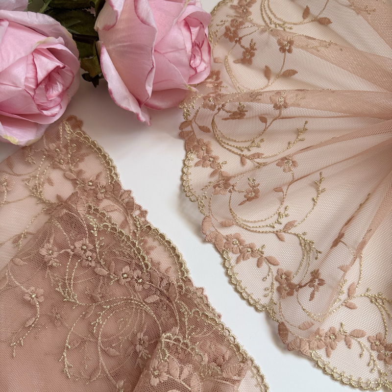 Foreign Order Blush-Colored Gold Thread Sparkling Floral Vine Mesh Embroidery DIY High-End Doll Clothes Hair Accessories Lace Trim Materials