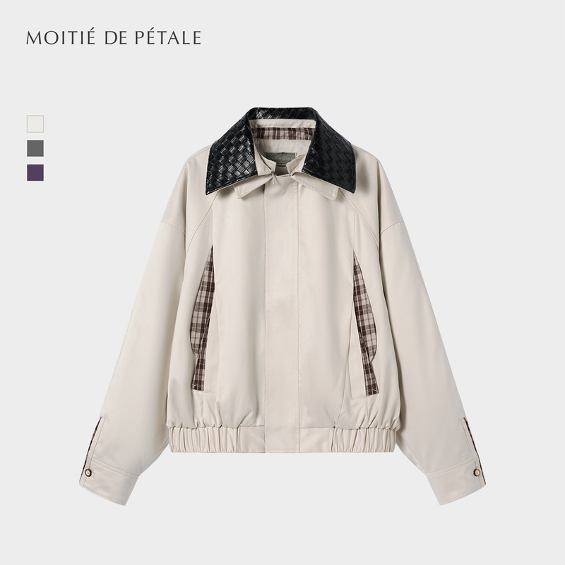 Half-Petal "Shining" Interchangeable Woven Collar Hood Plaid Pocket Jacket Bomber Detachable Coat Half-Petal "Shining" Interchangeable Woven Collar Hood Plaid Pocket Jacket Bomber Detachable Coat