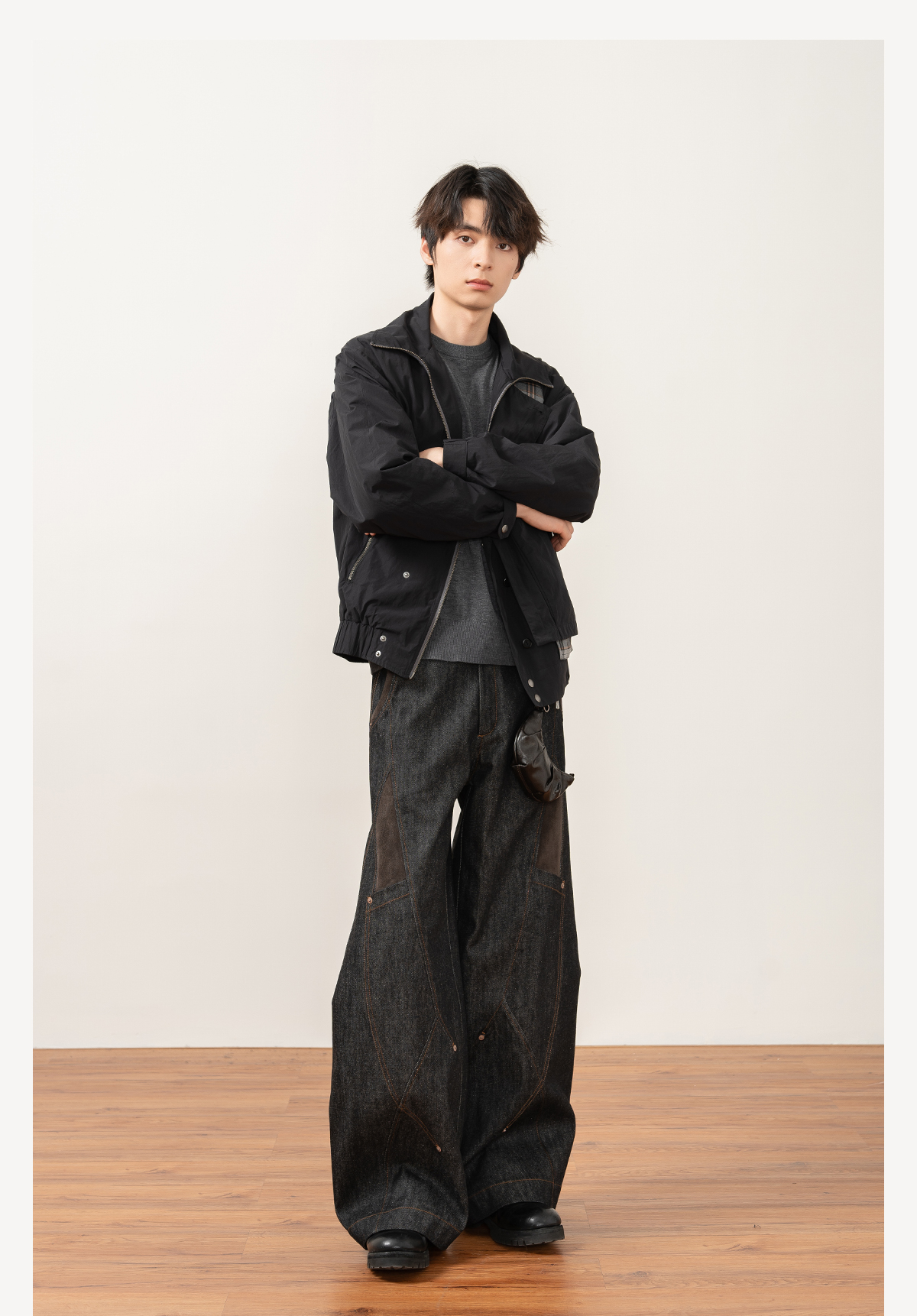 【ジャカードカラー】アーバンレトロ/ウール混ニット半袖 - Tシャツ メンズ - その他の素材 グレー