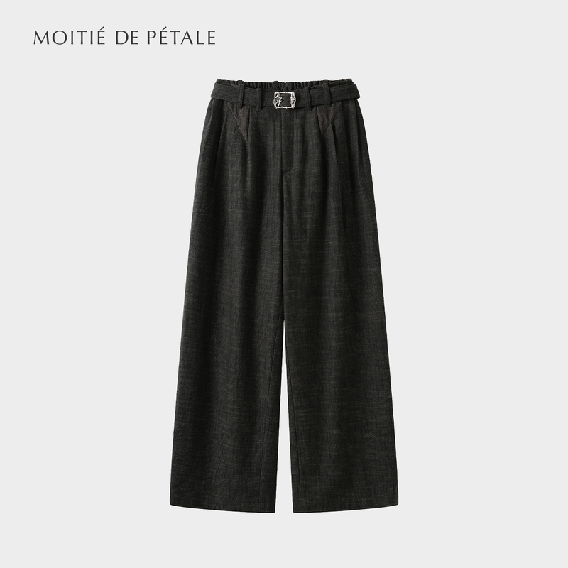 Lm'Sinking Sands' Six-Fold Patchwork Cotton Wool Symbiotic Wide-Leg Belted Pants, Loose Casual Long Pants, Half Petal Design