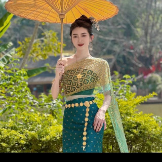 西双版纳泰国新款傣族服装女套装不掉粉披肩影楼民族风拍照艺考