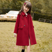 Girls hair coat red clothes in 2022 new autumn and winter middle of the big boys Han edition thickened the air