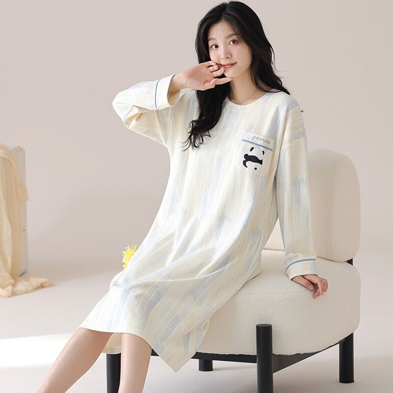 100% Pure Cotton Nightgown for Women, Spring and Autumn Long-Sleeved Cartoon Student Style, Cute and Casual, Can Be Worn Outside, Loungewear 100% Pure Cotton Nightgown for Women, Spring and Autumn Long-Sleeved Cartoon Student Style, Cute and Casual, Can Be Worn Outside, Loungewear