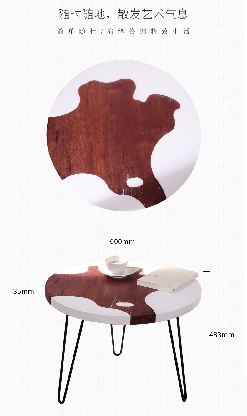 Bắc Âu nhựa epoxy rắn gỗ bàn cà phê nhỏ tròn bàn đồ nội thất lưới đỏ bàn cà phê nghệ thuật sáng tạo bàn trà - Bàn trà bàn trà chân sắt