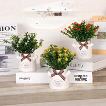 Fake Flower Emulation Floral Drawing Room Dining Room Table Home Decoration Pint Small Potted Plant Pendulum table Ceramics Green Planting Bonsai Furnishing