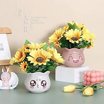 ins wind photo props sun flower sunflower indoor cute smiley face emulation flower suit green plant potted flowers